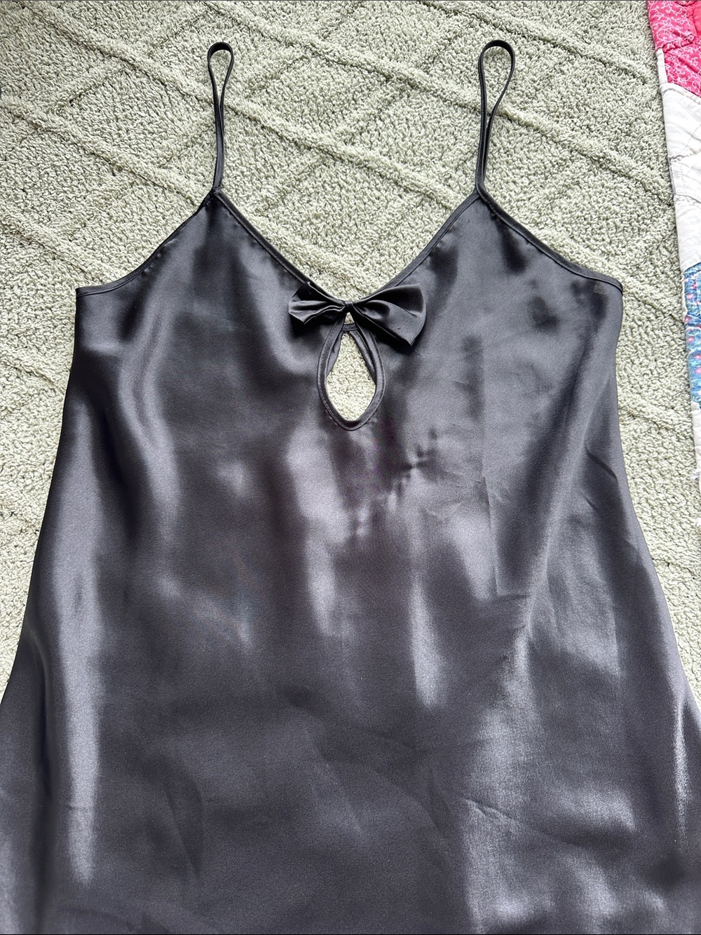 Black Satin Slip Nightdress with Bow Detail